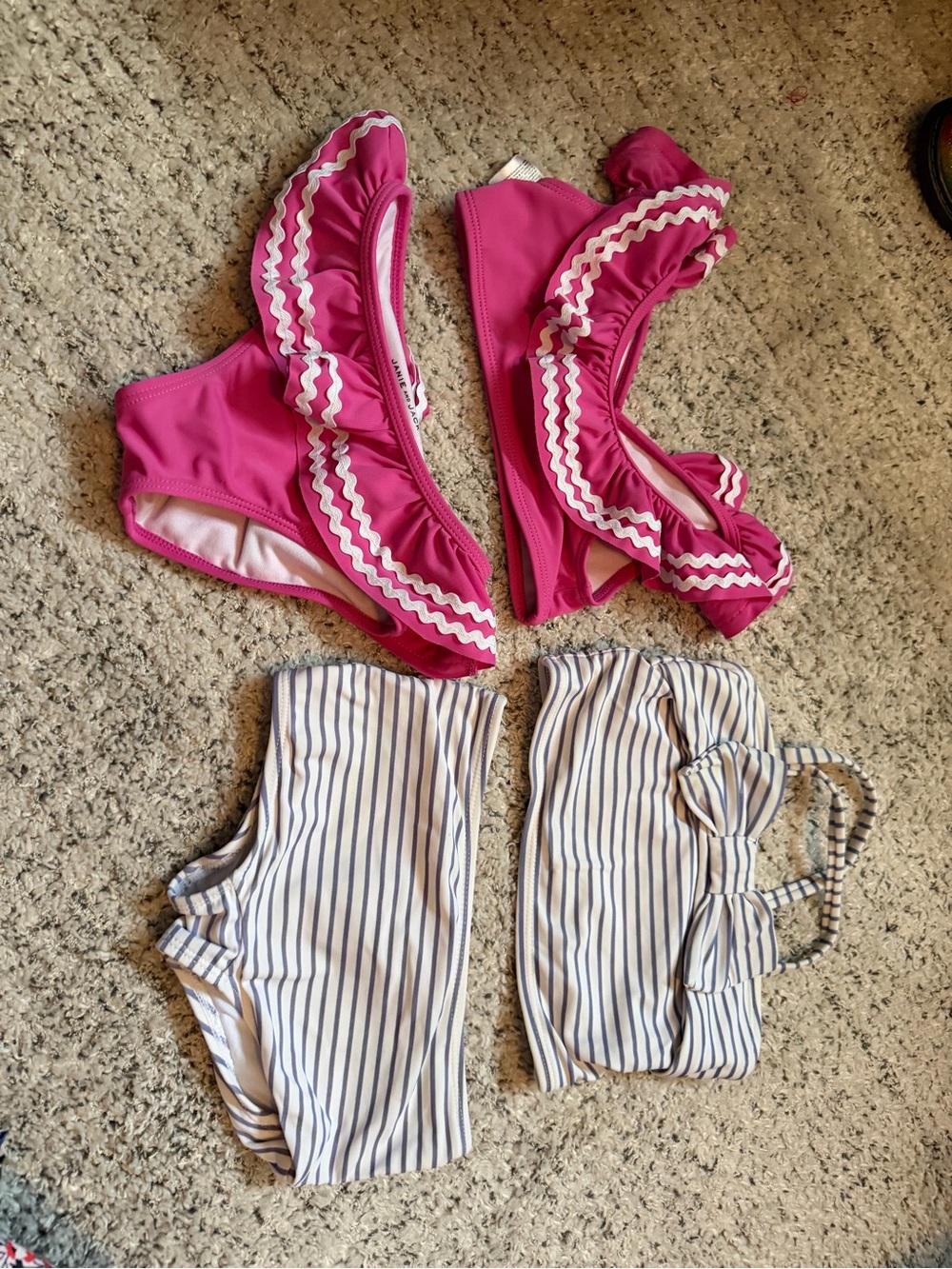 Janie & Jack Girls Pink Ruffle Bikini & Navy Stripe Set bundle lot size 4 Euc